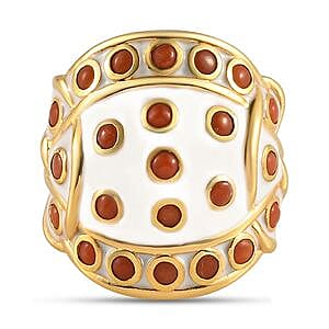 Mediterranean Coral 1.48 ctw Ring in 14K Yellow Gold Over Sterling Silver (Size 6.5)