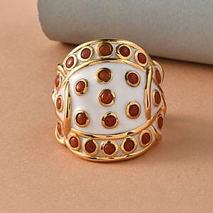 Mediterranean Coral 1.48 ctw Ring in 14K Yellow Gold Over Sterling Silver (Size 6.5)