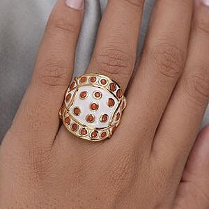 Mediterranean Coral 1.48 ctw Ring in 14K Yellow Gold Over Sterling Silver (Size 6.5)