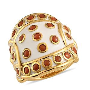 Mediterranean Coral 1.48 ctw Ring in 14K Yellow Gold Over Sterling Silver (Size 6.5)