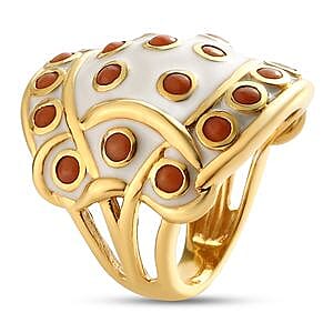 Mediterranean Coral 1.48 ctw Ring in 14K Yellow Gold Over Sterling Silver (Size 6.5)