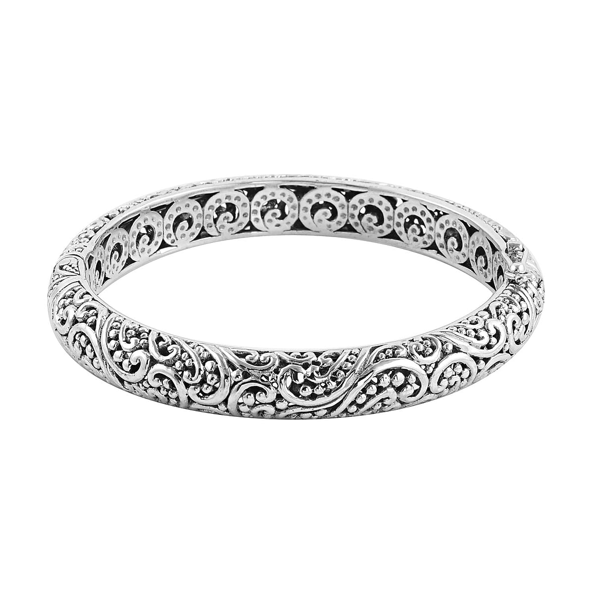 Bali Legacy Sterling Silver Paisley Pattern Bangle Bracelet (7.25 in) 36 Grams image number 2