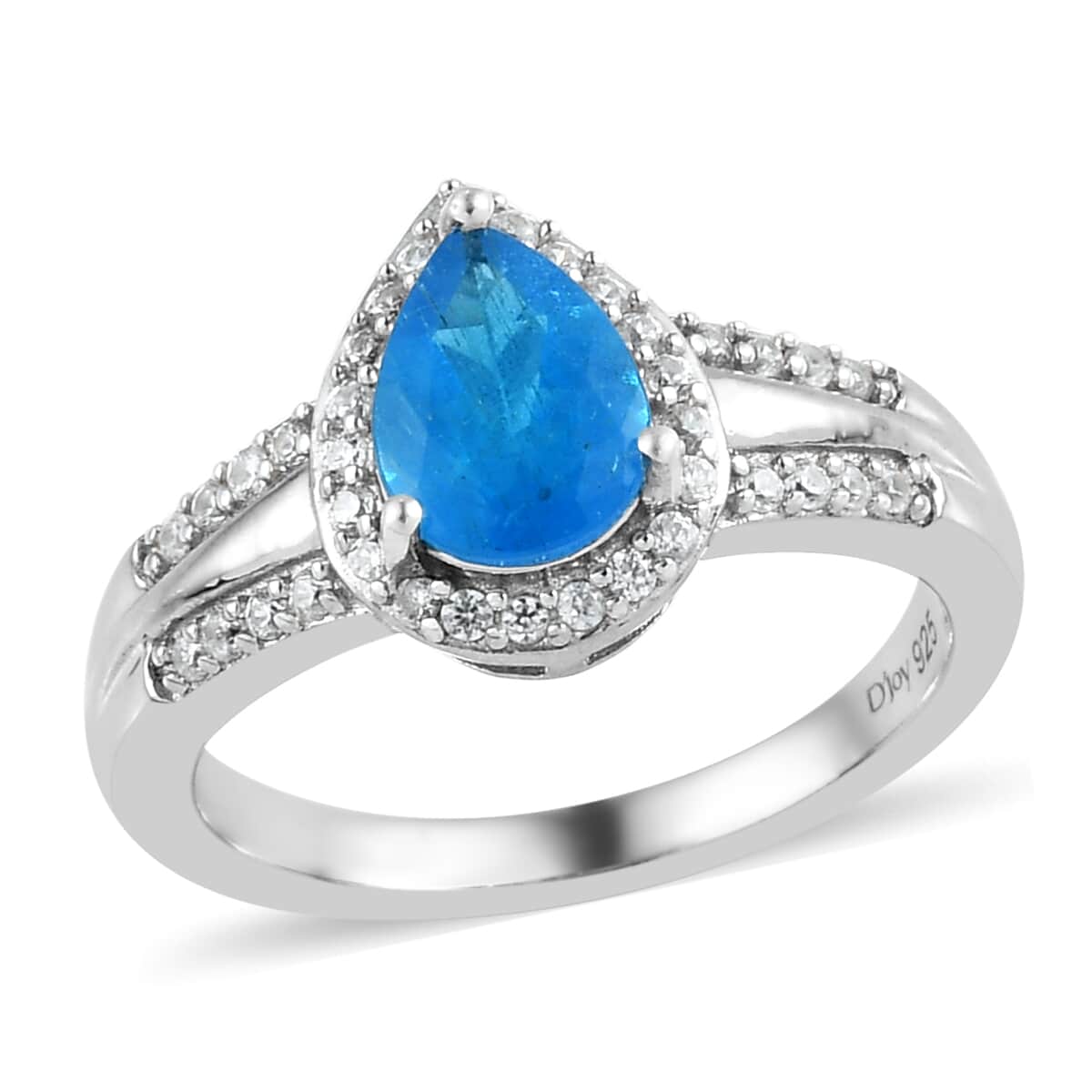 Malgache Neon Apatite and Natural White Zircon Split Shank Ring in Platinum Over Sterling Silver (Size 10.0) 1.50 ctw image number 0