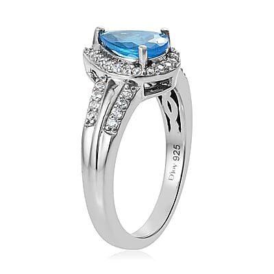 Malgache Neon Apatite and Natural White Zircon Split Shank Ring in Platinum Over Sterling Silver (Size 10.0) 1.50 ctw