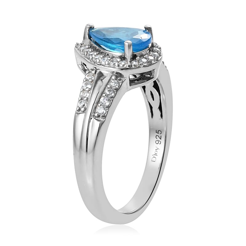 Malgache Neon Apatite and Natural White Zircon Split Shank Ring in Platinum Over Sterling Silver (Size 10.0) 1.50 ctw