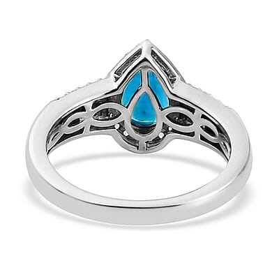 Malgache Neon Apatite and Natural White Zircon Split Shank Ring in Platinum Over Sterling Silver (Size 10.0) 1.50 ctw