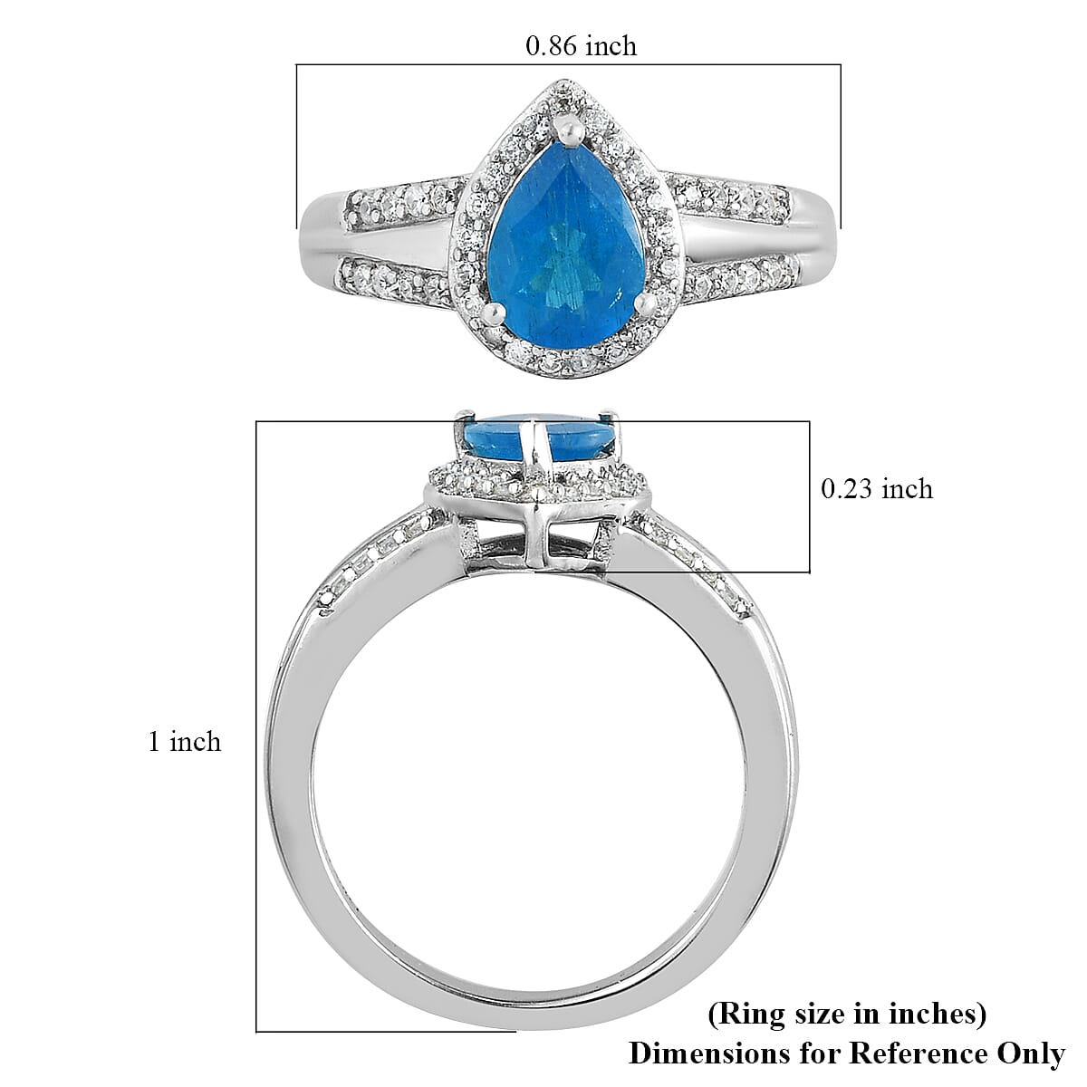 Malgache Neon Apatite and Natural White Zircon Split Shank Ring in Platinum Over Sterling Silver (Size 10.0) 1.50 ctw