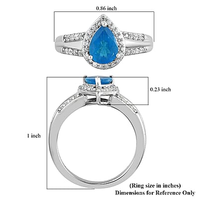 Malgache Neon Apatite and Natural White Zircon Split Shank Ring in Platinum Over Sterling Silver (Size 10.0) 1.50 ctw