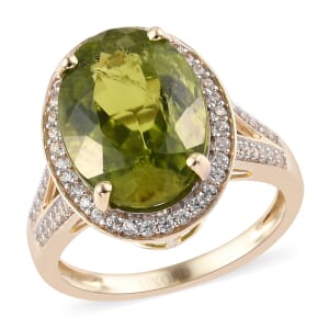 Luxoro 10K Yellow Gold Premium Peridot and White Zircon Halo Ring (Size 10.0) 7.50 ctw