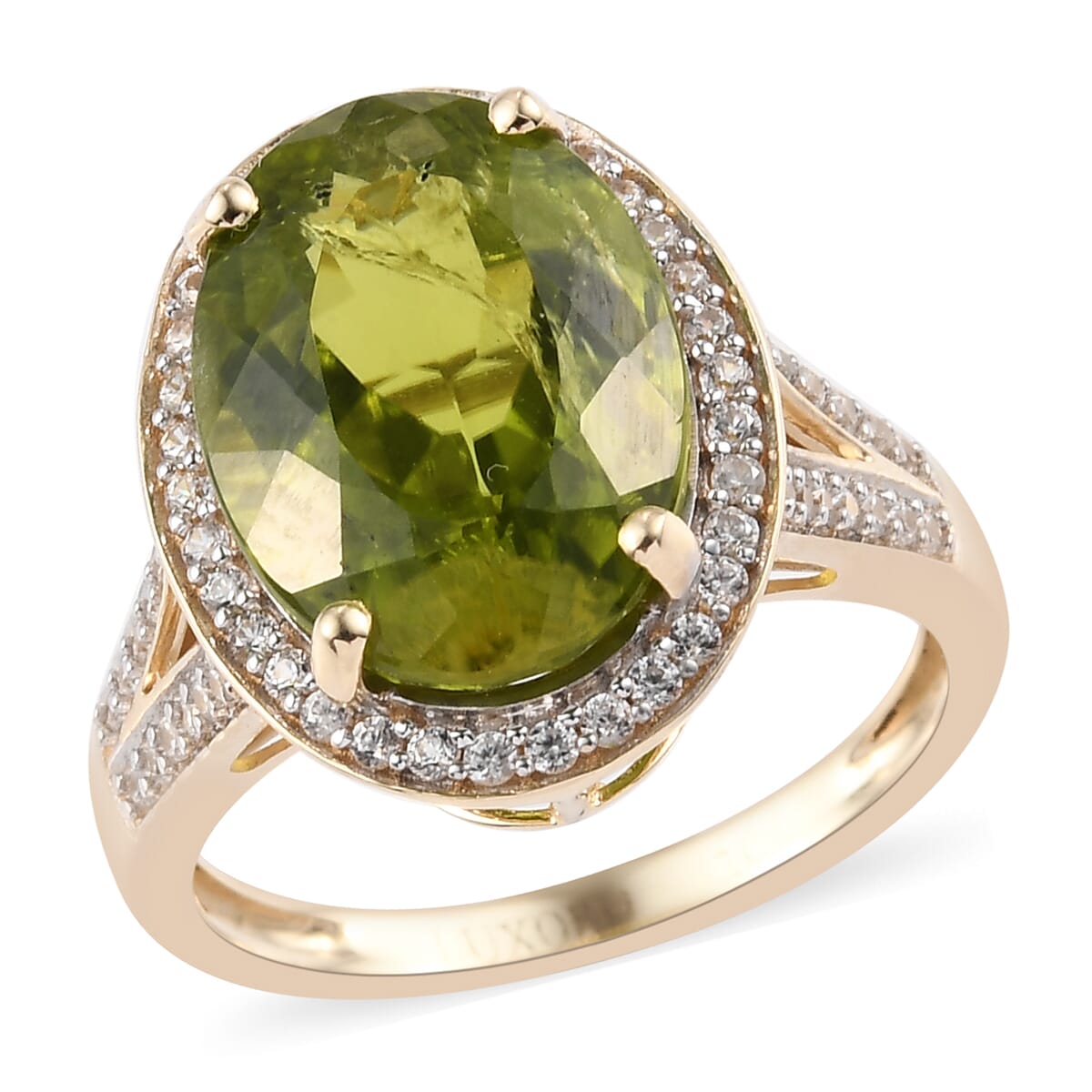 DOORBUSTER LUXORO 10K Yellow Gold Premium Peridot and Natural White Zircon Halo Ring 2.75 Grams 7.50 ctw image number 0