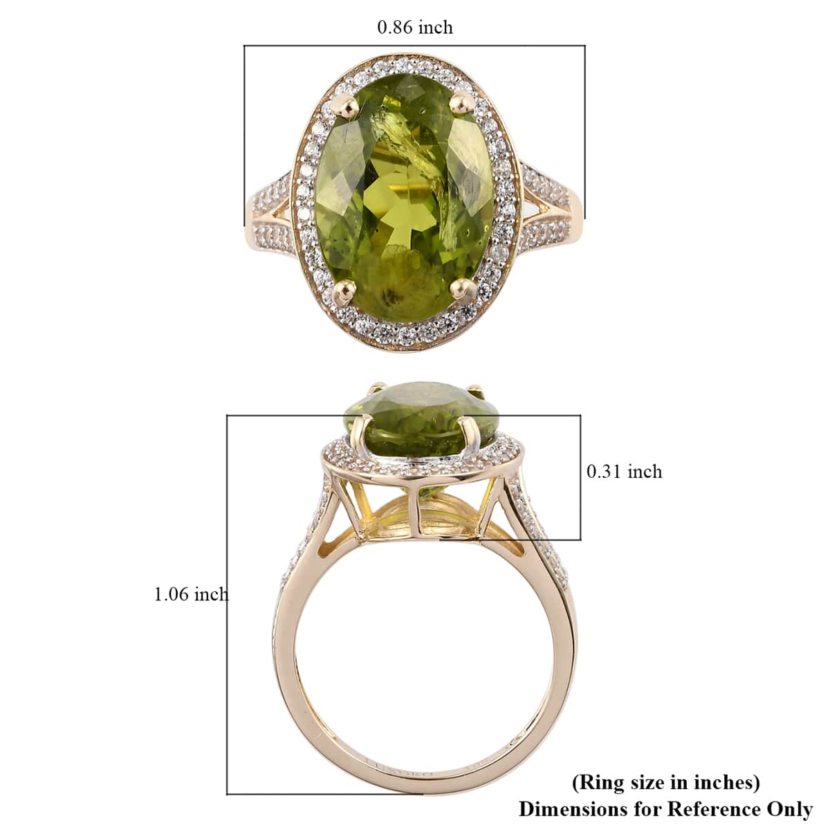 Luxoro 10K Yellow Gold Premium Peridot and White Zircon Halo Ring (Size 11.0) 7.50 ctw image number 5