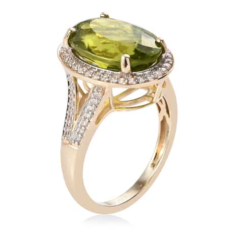 Luxoro 10K Yellow Gold Premium Peridot and White Zircon Halo Ring (Size 7.0) 7.50 ctw image number 3