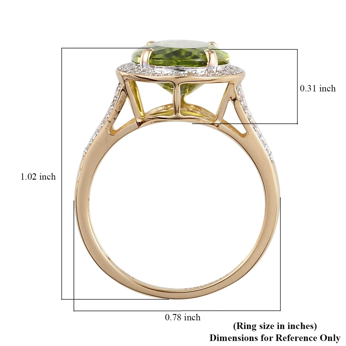 Luxoro 10K Yellow Gold Premium Peridot and White Zircon Halo Ring (Size 7.0) 7.50 ctw image number 6