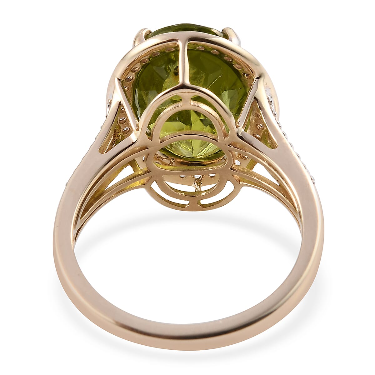 Luxoro 10K Yellow Gold Premium Peridot and White Zircon Halo Ring (Size 9.0) 7.50 ctw image number 4