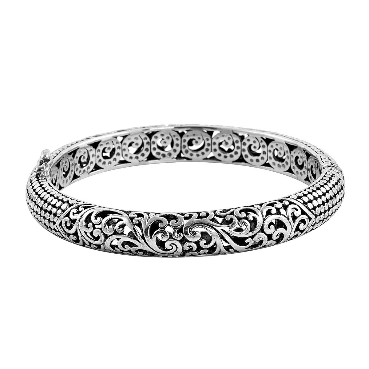 Bali Legacy Sterling Silver Filigree Bangle Bracelet (7.25 in) 36 Grams image number 4
