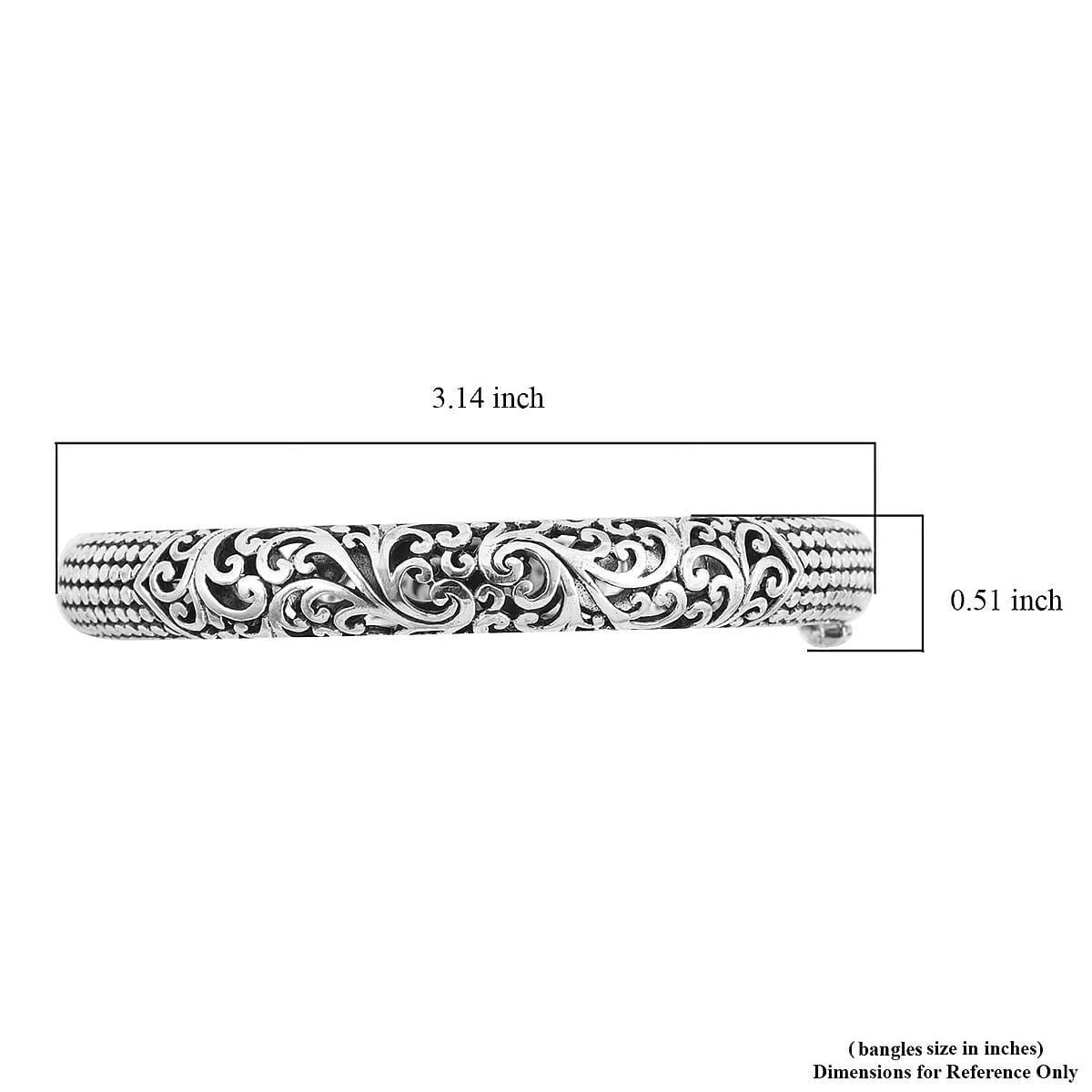 Bali Legacy Sterling Silver Filigree Bangle Bracelet (7.25 in) 36 Grams image number 7