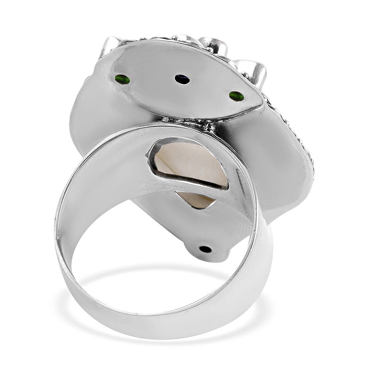 Bali Goddess Carved Bone and Multi Gemstone Ring in Sterling Silver (Size 6.0) 1.10 ctw image number 4