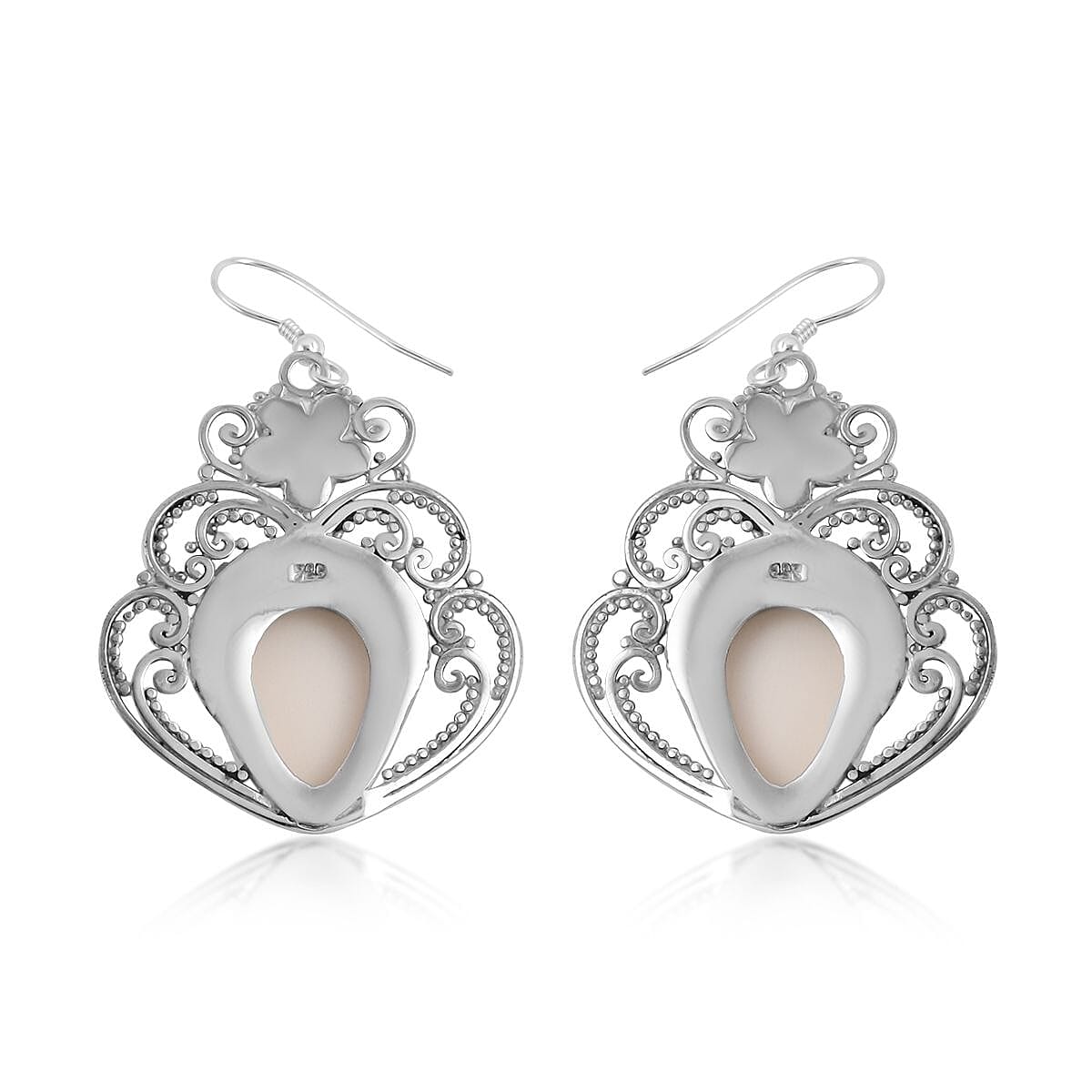 Bali Goddess Carved Bone Earrings in Sterling Silver