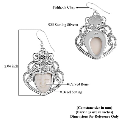Bali Goddess Carved Bone Earrings in Sterling Silver
