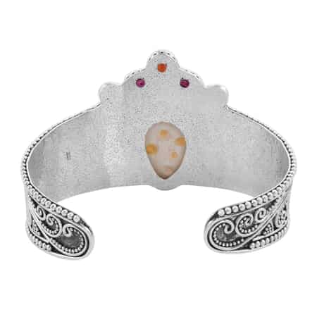 Bali Goddess Carved Bone and Niassa Ruby (FF) Cuff Bracelet in Sterling Silver (7.50 in) 2.25 ctw image number 4