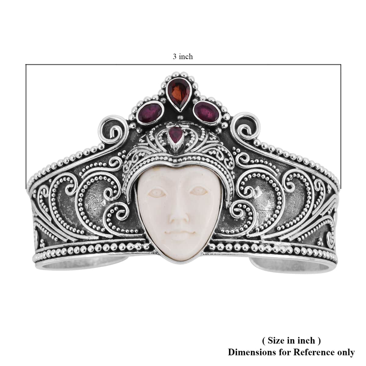 Bali Goddess Carved Bone and Niassa Ruby (FF) Cuff Bracelet in Sterling Silver (7.50 in) 2.25 ctw image number 5
