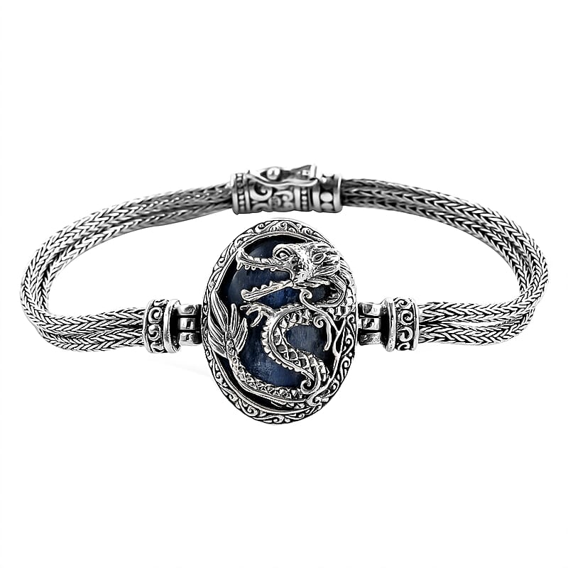 Bali Legacy Himalayan Kyanite Dragon Bracelet in Sterling Silver (7.00 In) 21.40 Grams 26.00 ctw