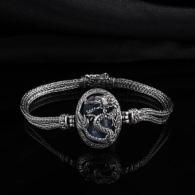 Bali Legacy Himalayan Kyanite Dragon Bracelet in Sterling Silver (7.00 In) 21.40 Grams 26.00 ctw