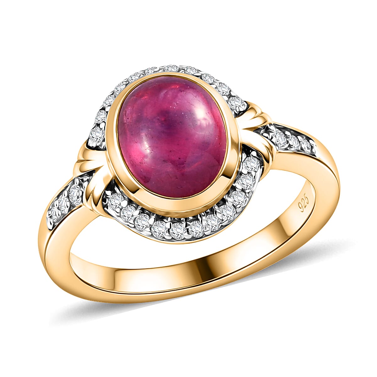 Niassa Ruby (FF) and White Zircon 3.40 ctw Ring in 14K YG Over Sterling Silver (Size 10.0)