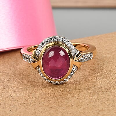 Niassa Ruby (FF) and White Zircon 3.40 ctw Ring in 14K YG Over Sterling Silver (Size 10.0)