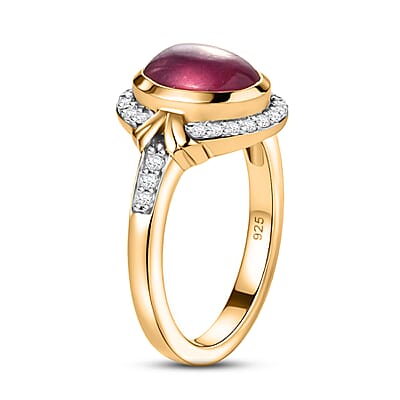Niassa Ruby (FF) and White Zircon 3.40 ctw Ring in 14K YG Over Sterling Silver (Size 10.0)