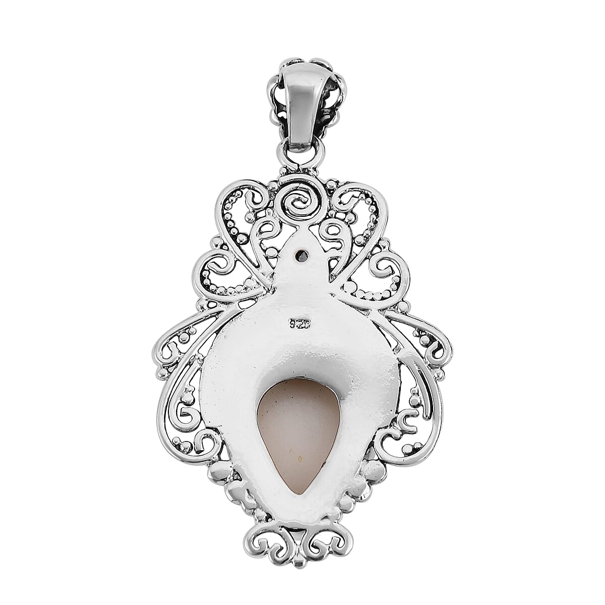 Bali Goddess Carved Bone and Sky Blue Topaz Pendant in Sterling Silver 10.90 Grams 0.50 ctw image number 3