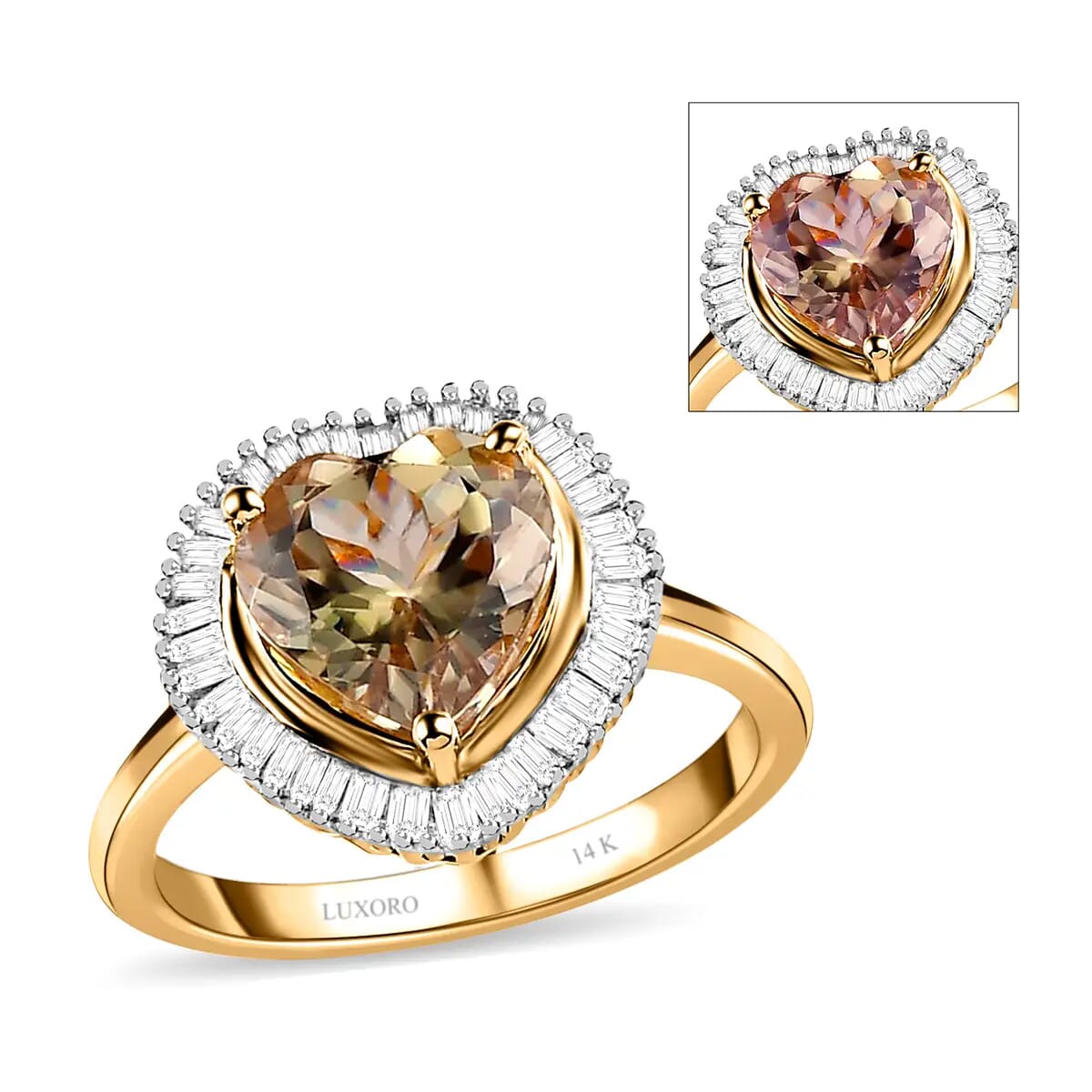 14K Yellow Gold AAA Turkizite Diamond Heart Ring, Halo Ring, Diamond Ring, Wedding Rings, Engagement Ring 2.25 ctw (Size 5.0) image number 0