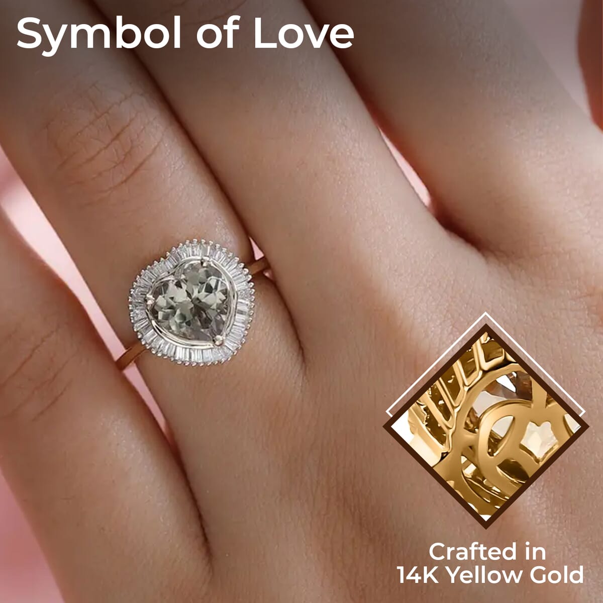 14K Yellow Gold AAA Turkizite Diamond Heart Ring, Halo Ring, Diamond Ring, Wedding Rings, Engagement Ring 2.25 ctw (Size 5.0) image number 2