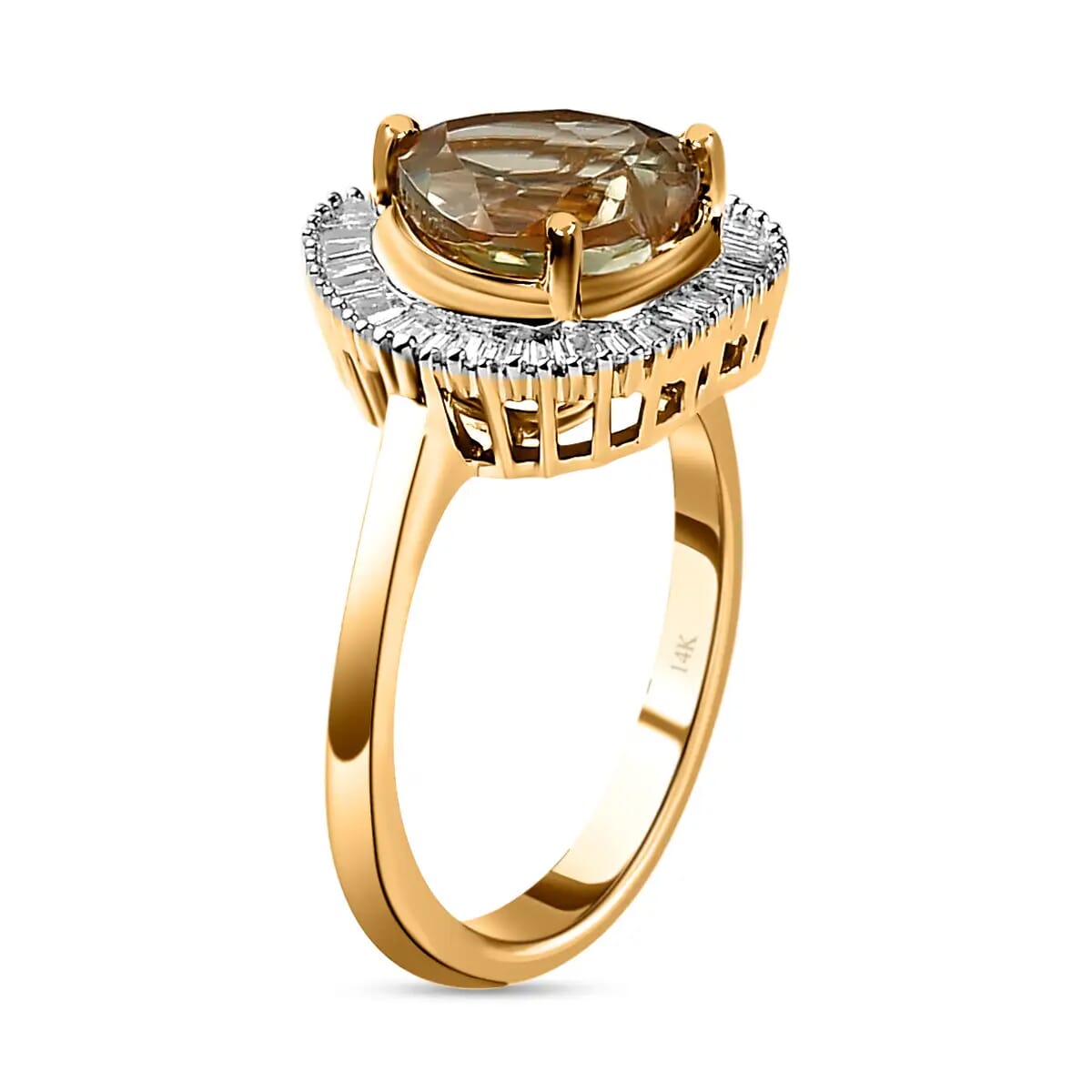14K Yellow Gold AAA Turkizite Diamond Heart Ring, Halo Ring, Diamond Ring, Wedding Rings, Engagement Ring 2.25 ctw (Size 5.0) image number 3