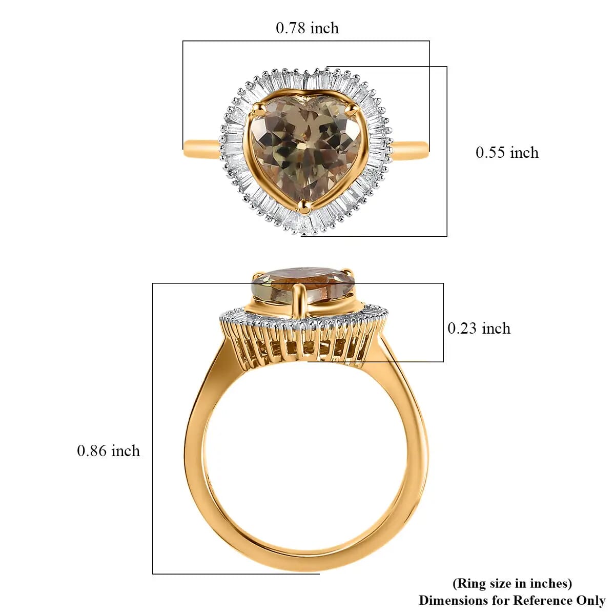 14K Yellow Gold AAA Turkizite Diamond Heart Ring, Halo Ring, Diamond Ring, Wedding Rings, Engagement Ring 2.25 ctw (Size 5.0) image number 6