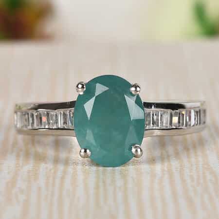 Premium Grandidierite and White Zircon Ring in Platinum Over Sterling Silver (Size 6.0) 2.50 ctw image number 1