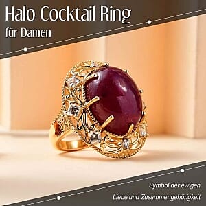 Premium Niassa Ruby (FF) and White Zircon 30.88 ctw Ring in 18K Vermeil Yellow Gold Over Sterling Silver (Size 6.5) (7.57 g)