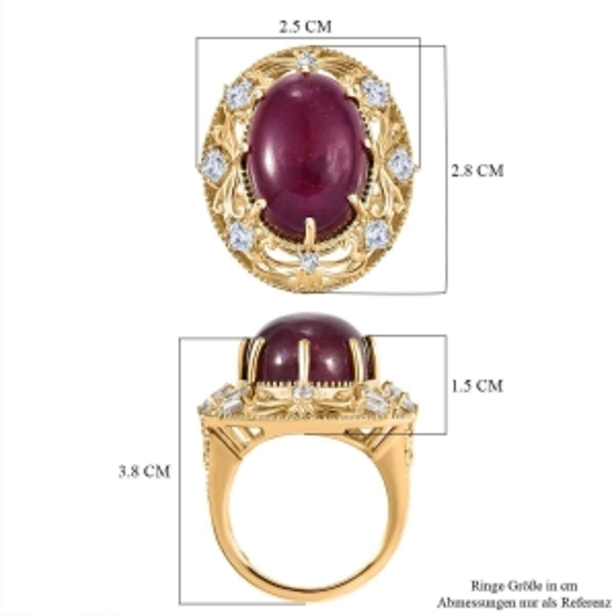 Premium Niassa Ruby (FF) and White Zircon 30.88 ctw Ring in 18K Vermeil Yellow Gold Over Sterling Silver (Size 6.5) (7.57 g) image number 4