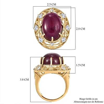 Premium Niassa Ruby (FF) and White Zircon 30.88 ctw Ring in 18K Vermeil Yellow Gold Over Sterling Silver (Size 6.5) (7.57 g)