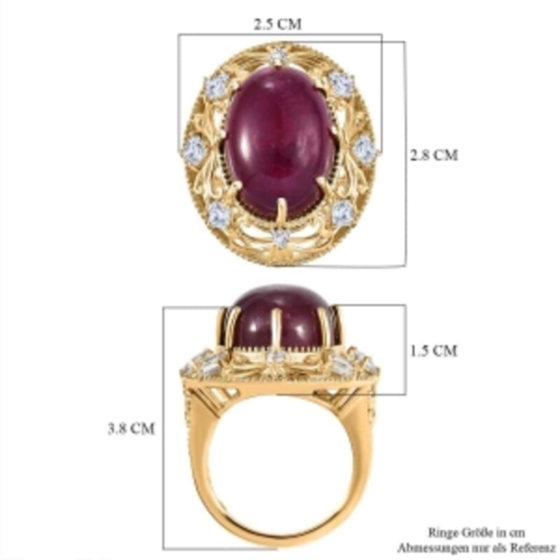 Premium Niassa Ruby (FF) and White Zircon 30.88 ctw Ring in 18K Vermeil Yellow Gold Over Sterling Silver (Size 6.5) (7.57 g)