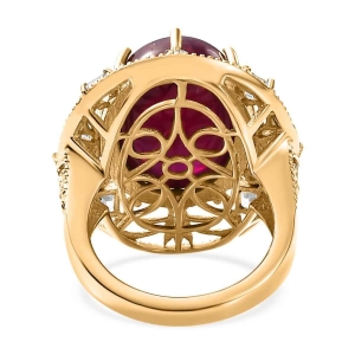 Premium Niassa Ruby (FF) and White Zircon 30.88 ctw Ring in 18K Vermeil Yellow Gold Over Sterling Silver (Size 6.5) (7.57 g) image number 7