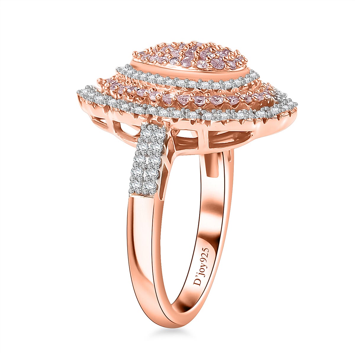 Natural Pink and White Diamond I3 1.00 ctw Floral Ring in 18K Vermeil Rose Gold Over Sterling Silver (Size 10.0) 