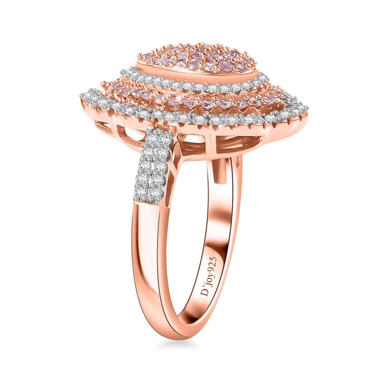 Natural Pink and White Diamond Ring in 18K Vermeil RG Over Sterling Silver (Size 10.0) 1.00 ctw image number 3