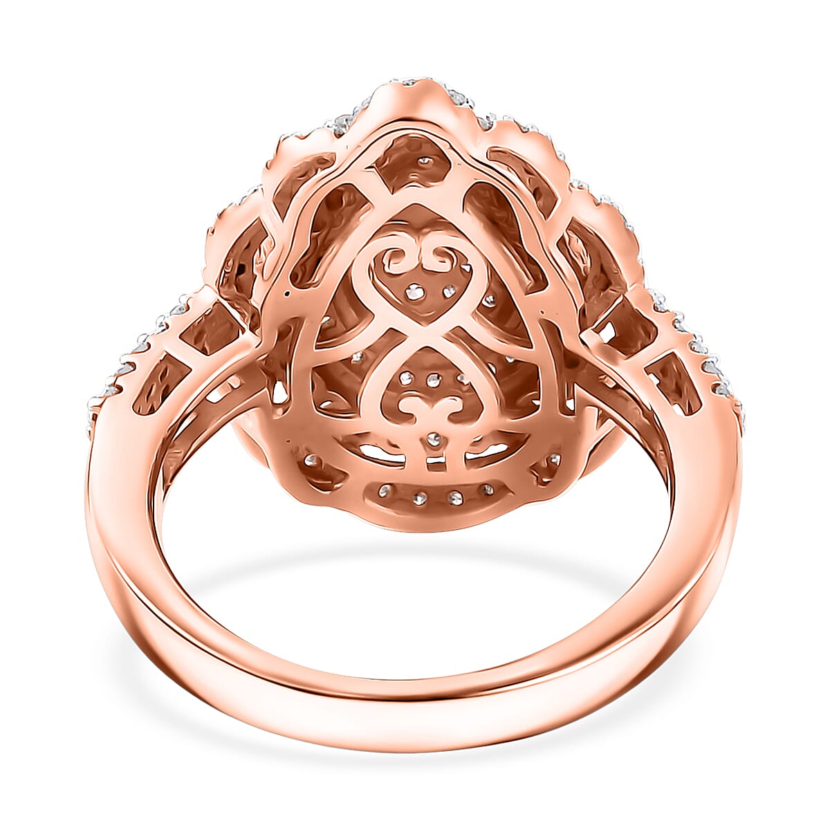 Natural Pink and White Diamond I3 1.00 ctw Floral Ring in 18K Vermeil Rose Gold Over Sterling Silver (Size 10.0) 