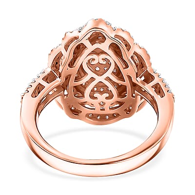 Natural Pink and White Diamond I3 1.00 ctw Floral Ring in 18K Vermeil Rose Gold Over Sterling Silver (Size 10.0) 