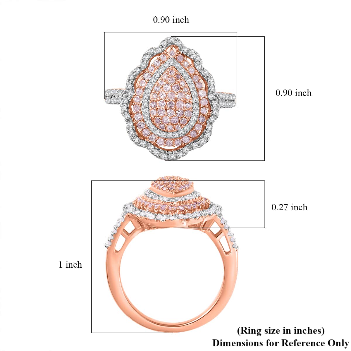 Natural Pink and White Diamond Ring in 18K Vermeil RG Over Sterling Silver (Size 10.0) 1.00 ctw image number 5