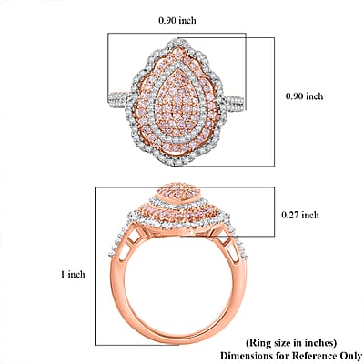 Natural Pink and White Diamond I3 1.00 ctw Floral Ring in 18K Vermeil Rose Gold Over Sterling Silver (Size 10.0) 