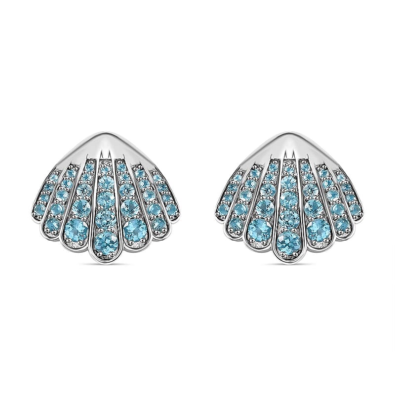 D'Joy Premium Betroka Blue Apatite 6.10 ctw Sea-Shell Earrings in Rhodium Over Sterling Silver