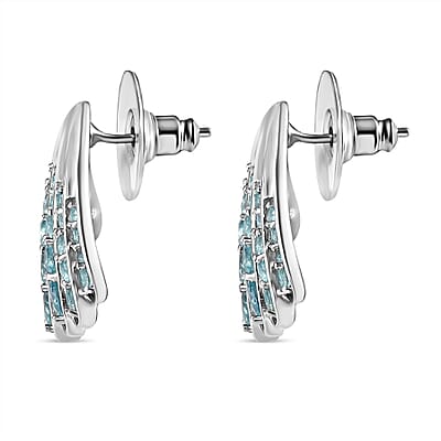 D'Joy Premium Betroka Blue Apatite 6.10 ctw Sea-Shell Earrings in Rhodium Over Sterling Silver