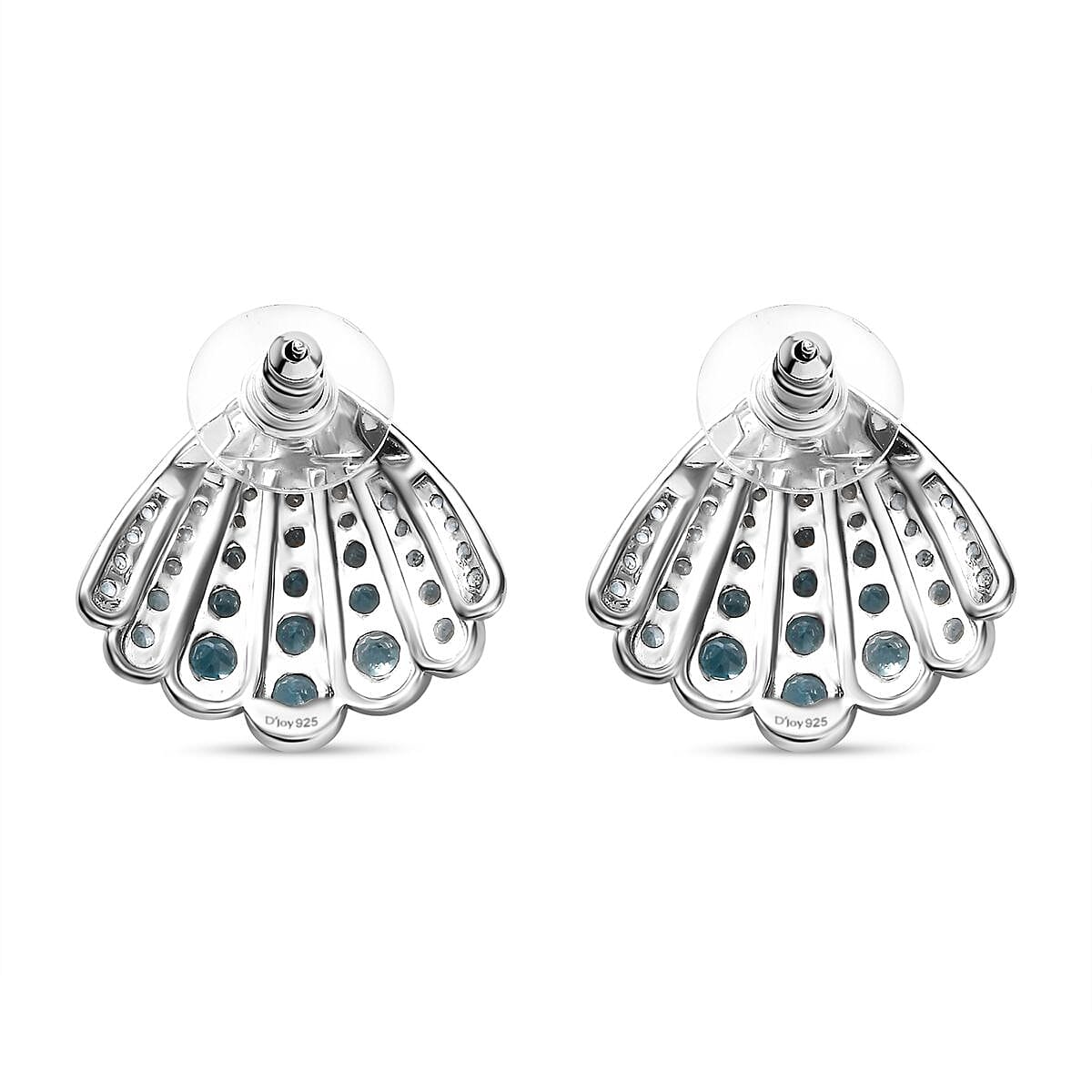 D'Joy Premium Betroka Blue Apatite 6.10 ctw Sea-Shell Earrings in Rhodium Over Sterling Silver